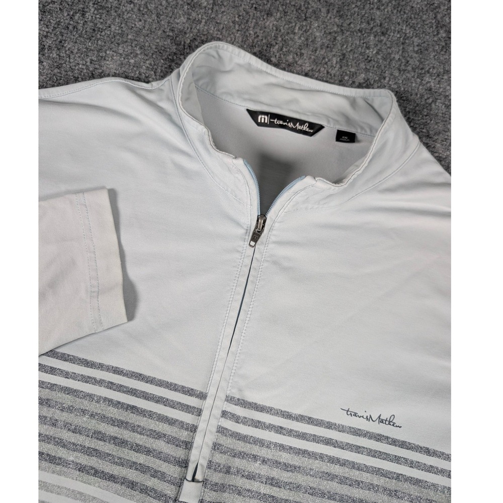 Travis Mathew Quarter Zip Pullover Mens XXL Blue Striped Long Sleeve Golf Shirt